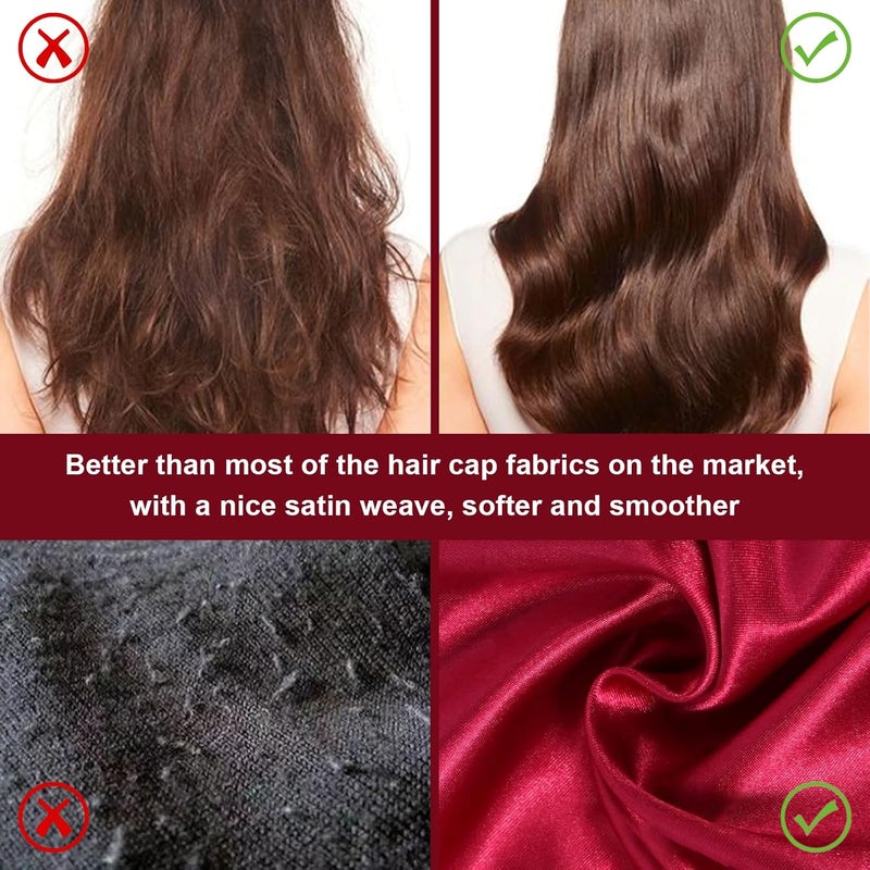 LEADUWAY 4Pcs Satin Bonnet Silk Bonnet, Hair Bonnet for Sleeping, Elastic Wide Band Silk Sleep Cap, Soft and Breathable (Black Red Purple Gold) - Image 4